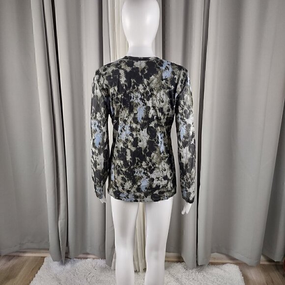 Anne Klein Women's 100% Silk Black Blue Olive Green Long Sleeve Blouse Size L - Picture 3 of 13